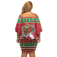 Italy Christmas Off Shoulder Short Dress Italian Map Poinsettia - Wonder Print Shop