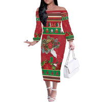 Italy Christmas Off The Shoulder Long Sleeve Dress Italian Map Poinsettia - Wonder Print Shop