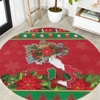 Italy Christmas Round Carpet Italian Map Poinsettia - Wonder Print Shop