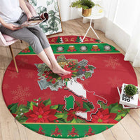 Italy Christmas Round Carpet Italian Map Poinsettia - Wonder Print Shop