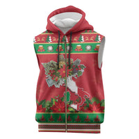 Italy Christmas Sleeveless Zip Hoodie Italian Map Poinsettia - Wonder Print Shop