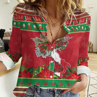 Italy Christmas Women Casual Shirt Italian Map Poinsettia - Wonder Print Shop