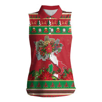 Italy Christmas Women Sleeveless Polo Shirt Italian Map Poinsettia - Wonder Print Shop
