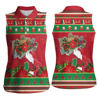 Italy Christmas Women Sleeveless Polo Shirt Italian Map Poinsettia - Wonder Print Shop
