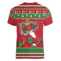 Italy Christmas Women V-Neck T-Shirt Italian Map Poinsettia - Wonder Print Shop