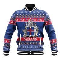 Iceland Christmas Baseball Jacket Coat Of Arms Christmas Pattern - Wonder Print Shop