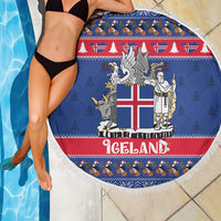 Iceland Christmas Beach Blanket Coat Of Arms Christmas Pattern - Wonder Print Shop