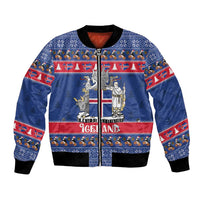 Iceland Christmas Bomber Jacket Coat Of Arms Christmas Pattern - Wonder Print Shop