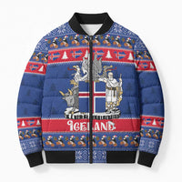 Iceland Christmas Bomber Puffer Jacket Coat Of Arms Christmas Pattern - Wonder Print Shop