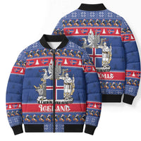 Iceland Christmas Bomber Puffer Jacket Coat Of Arms Christmas Pattern - Wonder Print Shop