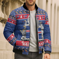 Iceland Christmas Bomber Puffer Jacket Coat Of Arms Christmas Pattern - Wonder Print Shop