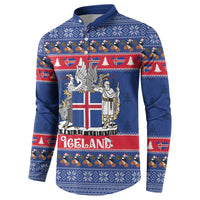 Iceland Christmas Button Sweatshirt Coat Of Arms Christmas Pattern - Wonder Print Shop