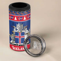 Iceland Christmas 4 in 1 Can Cooler Tumbler Coat Of Arms Christmas Pattern - Wonder Print Shop