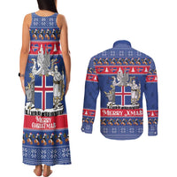 Iceland Christmas Couples Matching Tank Maxi Dress and Long Sleeve Button Shirt Coat Of Arms Christmas Pattern - Wonder Print Shop