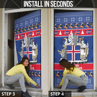 Iceland Christmas Door Cover Coat Of Arms Christmas Pattern - Wonder Print Shop