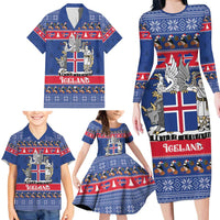 Iceland Christmas Family Matching Long Sleeve Bodycon Dress and Hawaiian Shirt Coat Of Arms Christmas Pattern - Wonder Print Shop