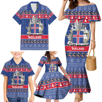 Iceland Christmas Family Matching Mermaid Dress and Hawaiian Shirt Coat Of Arms Christmas Pattern - Wonder Print Shop