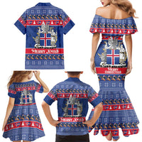 Iceland Christmas Family Matching Mermaid Dress and Hawaiian Shirt Coat Of Arms Christmas Pattern - Wonder Print Shop