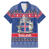 Iceland Christmas Family Matching Mermaid Dress and Hawaiian Shirt Coat Of Arms Christmas Pattern - Wonder Print Shop