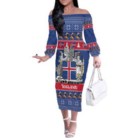 Iceland Christmas Family Matching Off The Shoulder Long Sleeve Dress and Hawaiian Shirt Coat Of Arms Christmas Pattern - Wonder Print Shop