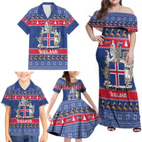Iceland Christmas Family Matching Off Shoulder Maxi Dress and Hawaiian Shirt Coat Of Arms Christmas Pattern - Wonder Print Shop