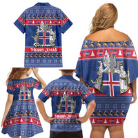 Iceland Christmas Family Matching Off Shoulder Short Dress and Hawaiian Shirt Coat Of Arms Christmas Pattern - Wonder Print Shop