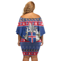 Iceland Christmas Family Matching Off Shoulder Short Dress and Hawaiian Shirt Coat Of Arms Christmas Pattern - Wonder Print Shop
