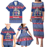 Iceland Christmas Family Matching Puletasi and Hawaiian Shirt Coat Of Arms Christmas Pattern - Wonder Print Shop