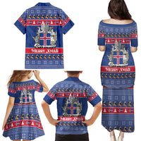 Iceland Christmas Family Matching Puletasi and Hawaiian Shirt Coat Of Arms Christmas Pattern - Wonder Print Shop