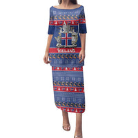 Iceland Christmas Family Matching Puletasi and Hawaiian Shirt Coat Of Arms Christmas Pattern - Wonder Print Shop