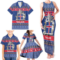 Iceland Christmas Family Matching Tank Maxi Dress and Hawaiian Shirt Coat Of Arms Christmas Pattern - Wonder Print Shop