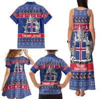 Iceland Christmas Family Matching Tank Maxi Dress and Hawaiian Shirt Coat Of Arms Christmas Pattern - Wonder Print Shop
