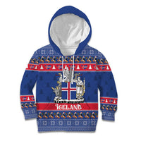 Iceland Christmas Kid Hoodie Coat Of Arms Christmas Pattern - Wonder Print Shop