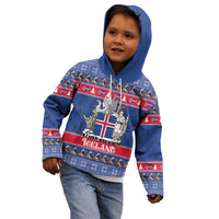 Iceland Christmas Kid Hoodie Coat Of Arms Christmas Pattern - Wonder Print Shop