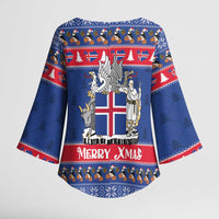 Iceland Christmas Kimono Sleeve Blouse Coat Of Arms Christmas Pattern - Wonder Print Shop