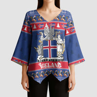 Iceland Christmas Kimono Sleeve Blouse Coat Of Arms Christmas Pattern - Wonder Print Shop