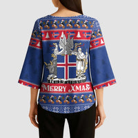 Iceland Christmas Kimono Sleeve Blouse Coat Of Arms Christmas Pattern - Wonder Print Shop