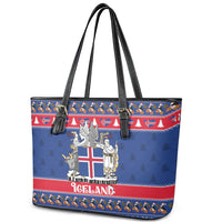 Iceland Christmas Leather Tote Bag Coat Of Arms Christmas Pattern - Wonder Print Shop