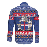 Iceland Christmas Long Sleeve Button Shirt Coat Of Arms Christmas Pattern - Wonder Print Shop