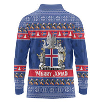 Iceland Christmas Long Sleeve Polo Shirt Coat Of Arms Christmas Pattern - Wonder Print Shop