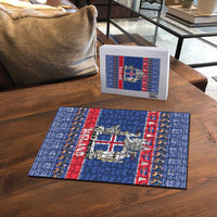 Iceland Christmas Puzzle Coat Of Arms Christmas Pattern - Wonder Print Shop