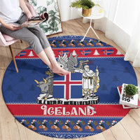 Iceland Christmas Round Carpet Coat Of Arms Christmas Pattern - Wonder Print Shop