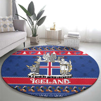 Iceland Christmas Round Carpet Coat Of Arms Christmas Pattern - Wonder Print Shop