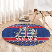 Iceland Christmas Round Carpet Coat Of Arms Christmas Pattern - Wonder Print Shop