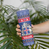 Iceland Christmas Skinny Tumbler Coat Of Arms Christmas Pattern - Wonder Print Shop