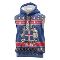 Iceland Christmas Sleeveless Hoodie Coat Of Arms Christmas Pattern - Wonder Print Shop