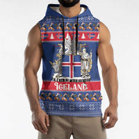 Iceland Christmas Sleeveless Hoodie Coat Of Arms Christmas Pattern - Wonder Print Shop