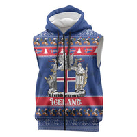 Iceland Christmas Sleeveless Zip Hoodie Coat Of Arms Christmas Pattern - Wonder Print Shop