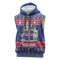 Iceland Christmas Sleeveless Zip Hoodie Coat Of Arms Christmas Pattern - Wonder Print Shop