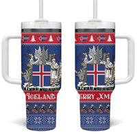 Iceland Christmas Tumbler With Handle Coat Of Arms Christmas Pattern - Wonder Print Shop